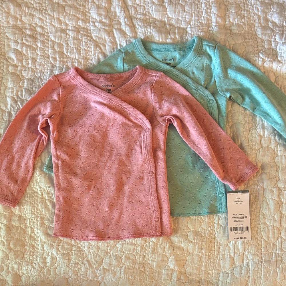 Carter's Long Sleeve Wrap Tops in Pink and Aqua